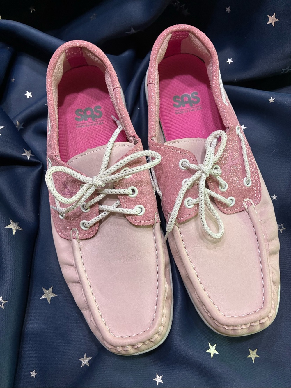 SAS Pink Ribbon Leather Moccasin Boat Shoes Women’s Size 8.5